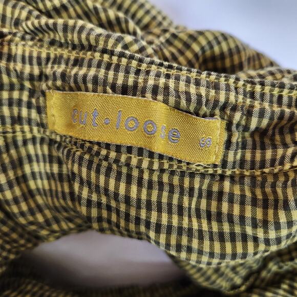 Cut Loose Womens Crinkle Collared Button Up Shirt Size Small Green Gingham Check - Picture 8 of 9